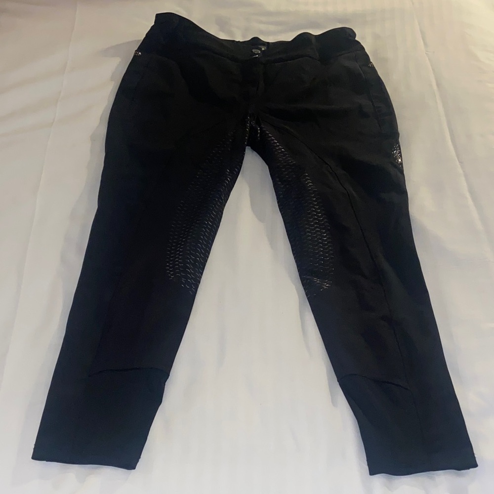 Ladies Animo Black equestrian Riding Breeches full grip design rhinestone 42